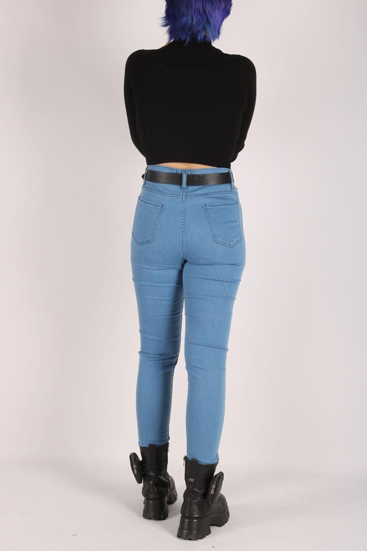 Yüksek Bel Jeans Kadın Slim Pantolon Denim Kumaş