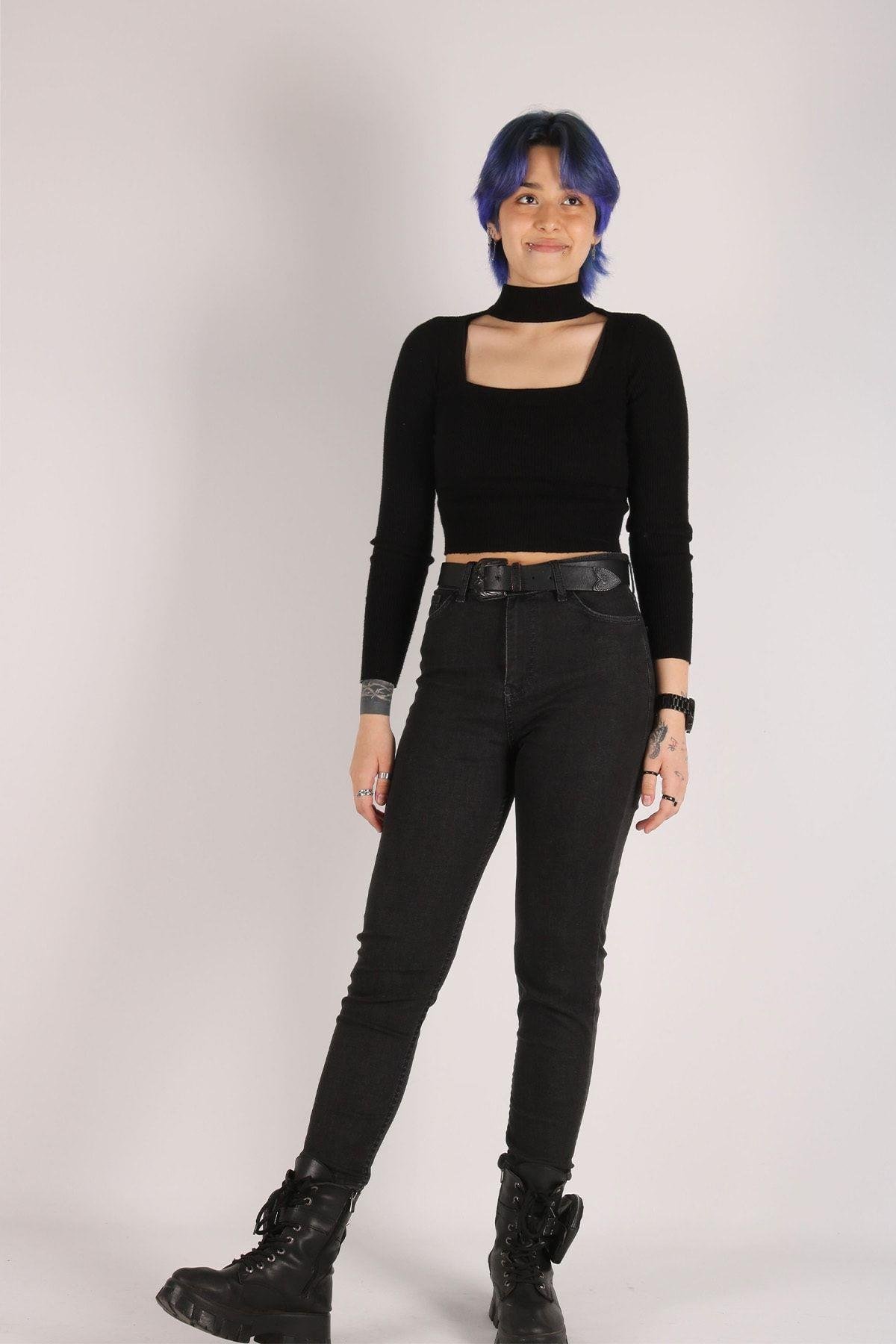 Yüksek Bel Jeans Kadın Slim Pantolon Denim Kumaş