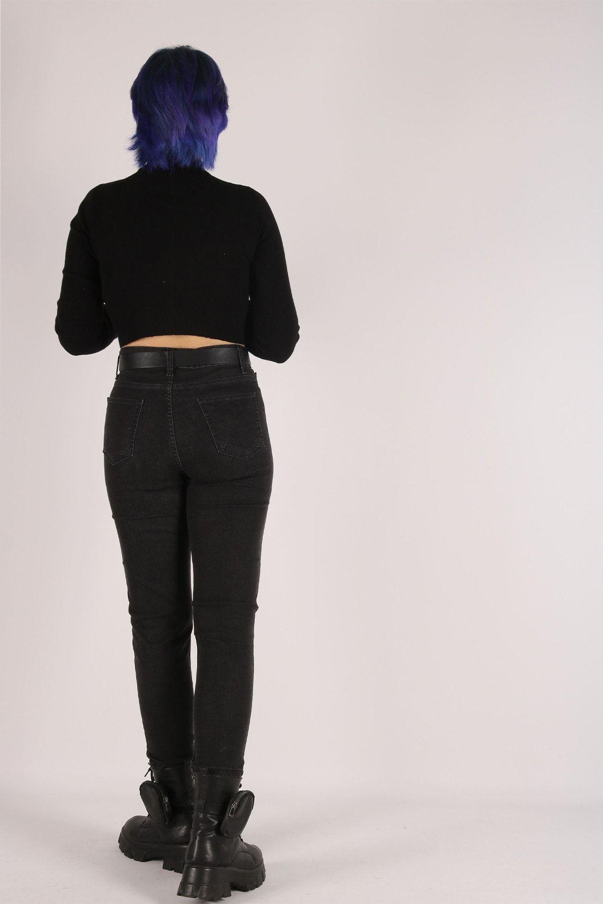 Yüksek Bel Jeans Kadın Slim Pantolon Denim Kumaş