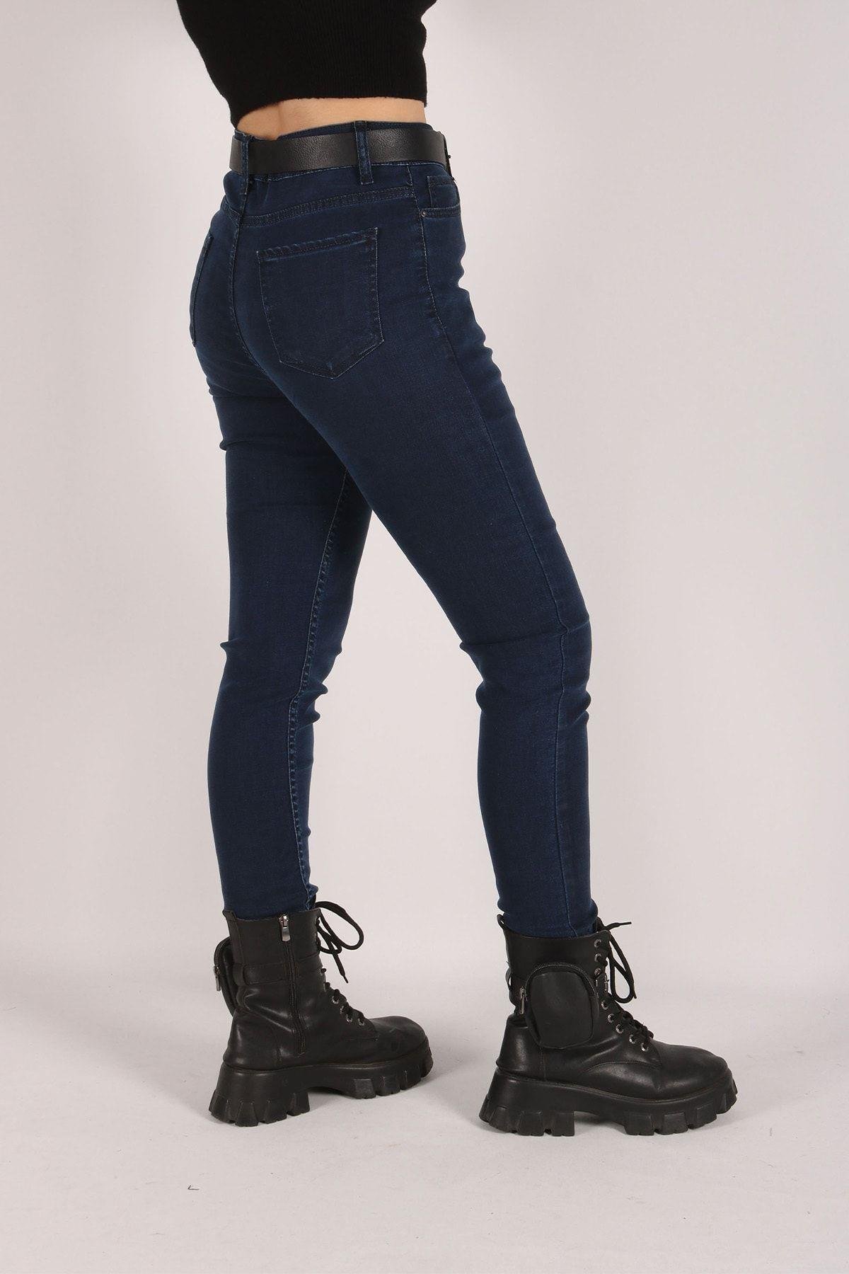 Yüksek Bel Jeans Kadın Slim Pantolon Denim Kumaş