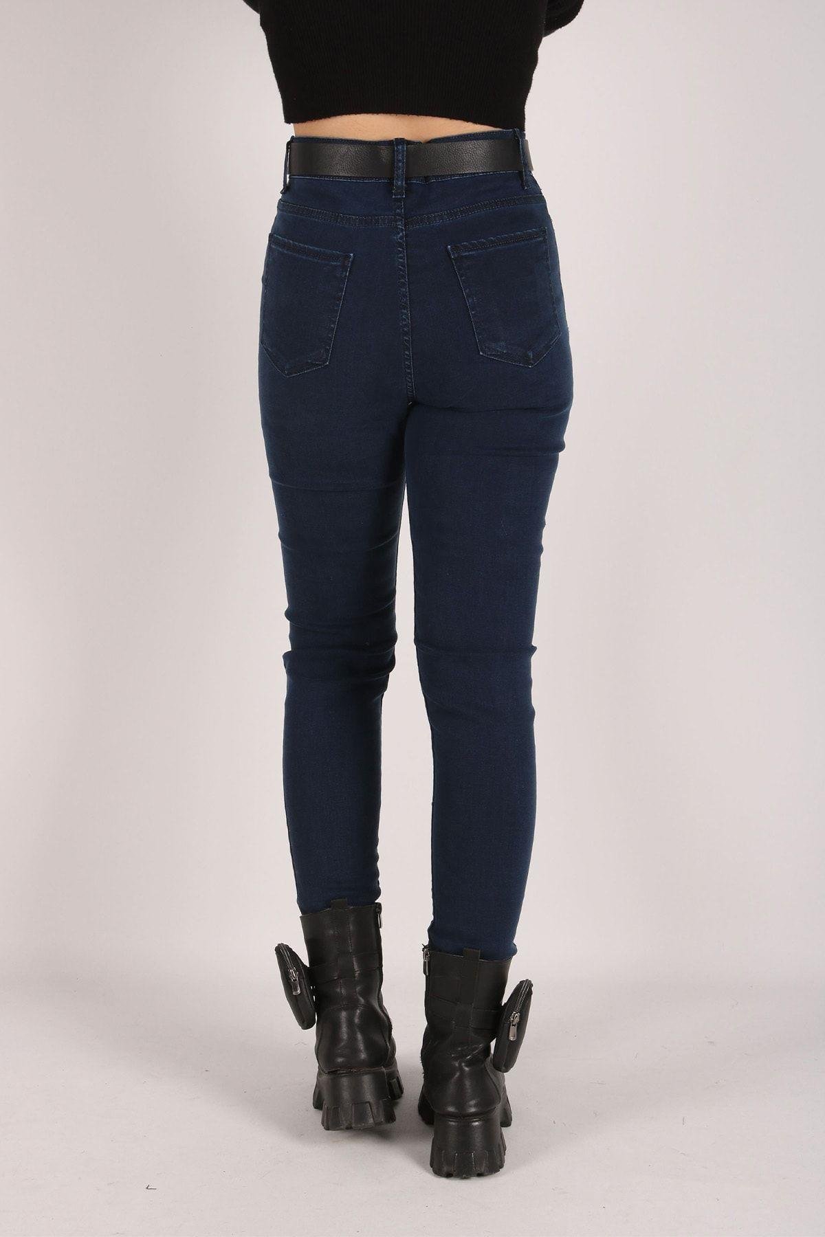 Yüksek Bel Jeans Kadın Slim Pantolon Denim Kumaş