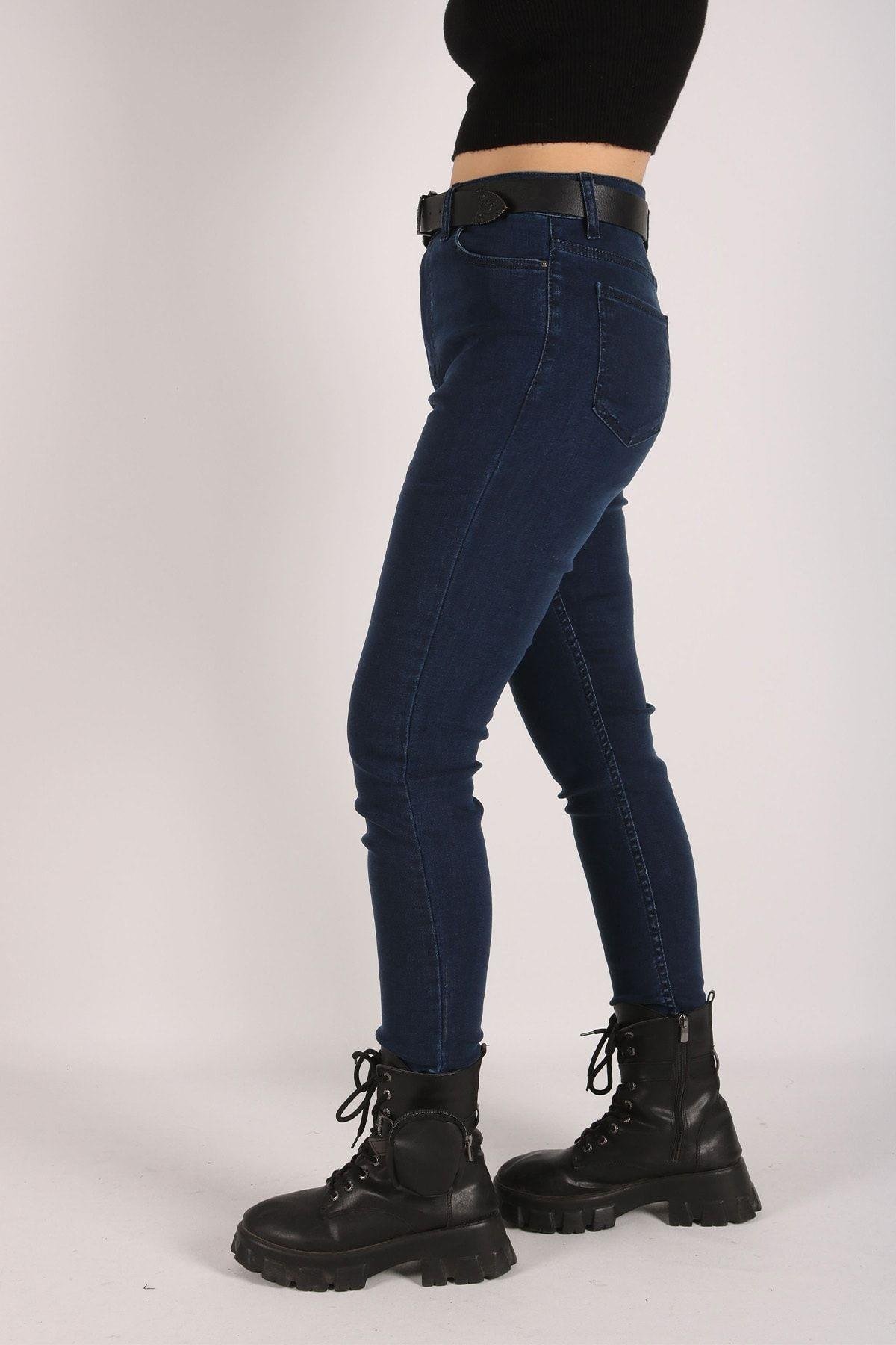 Yüksek Bel Jeans Kadın Slim Pantolon Denim Kumaş