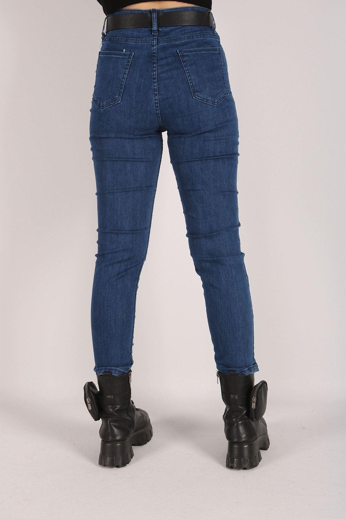 Yüksek Bel Jeans Kadın Slim Pantolon Denim Kumaş