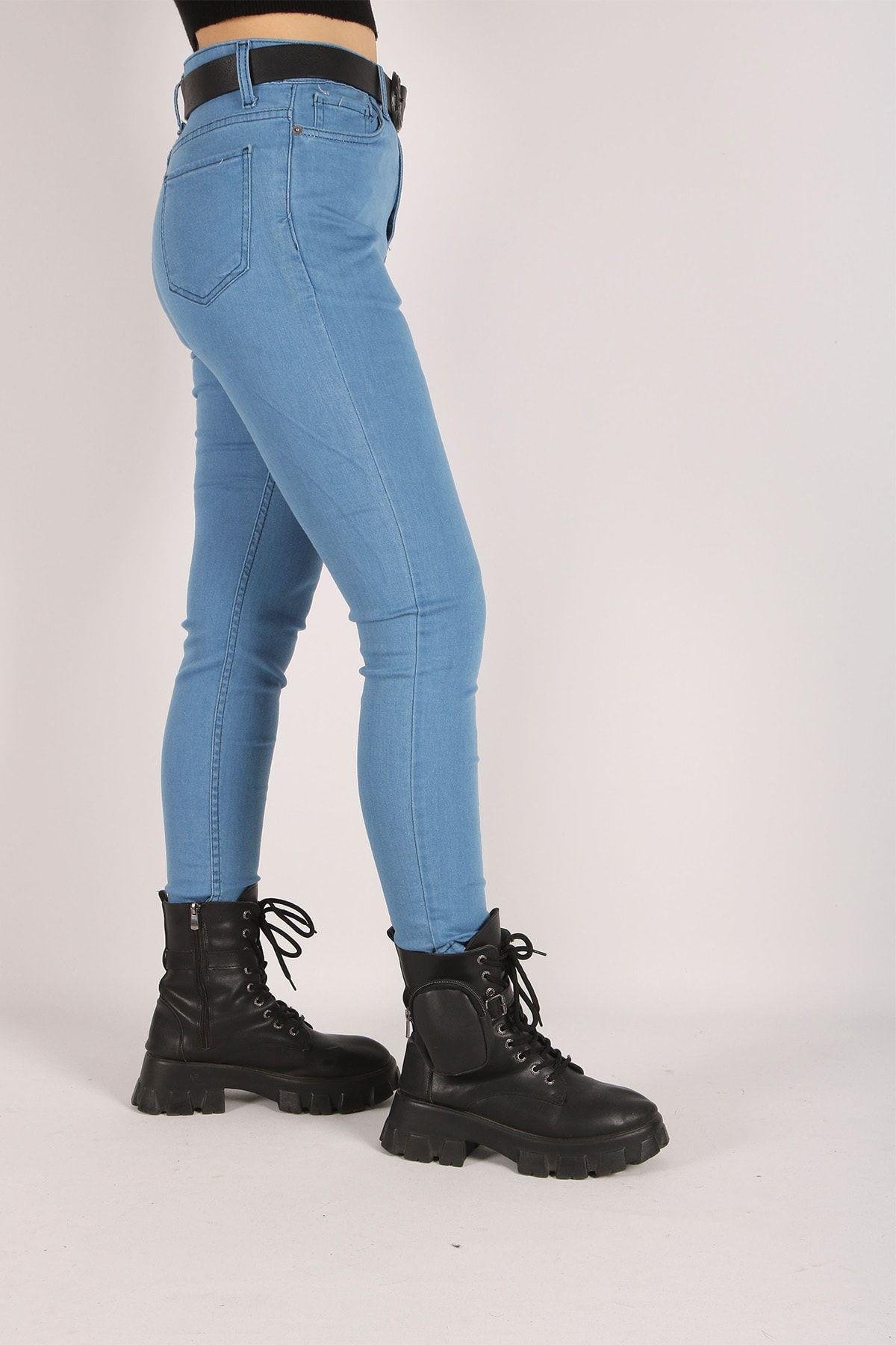 Yüksek Bel Jeans Kadın Slim Pantolon Denim Kumaş