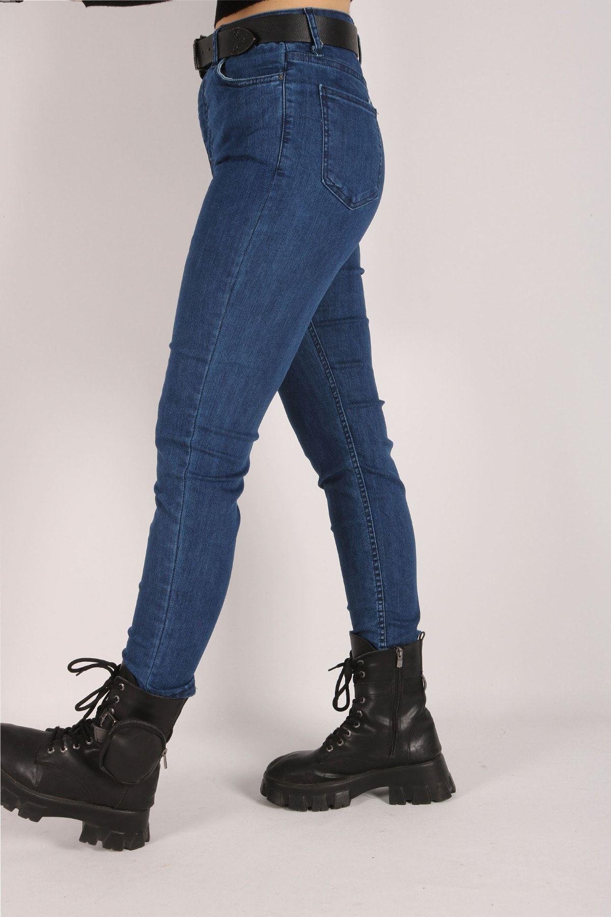 Yüksek Bel Jeans Kadın Slim Pantolon Denim Kumaş