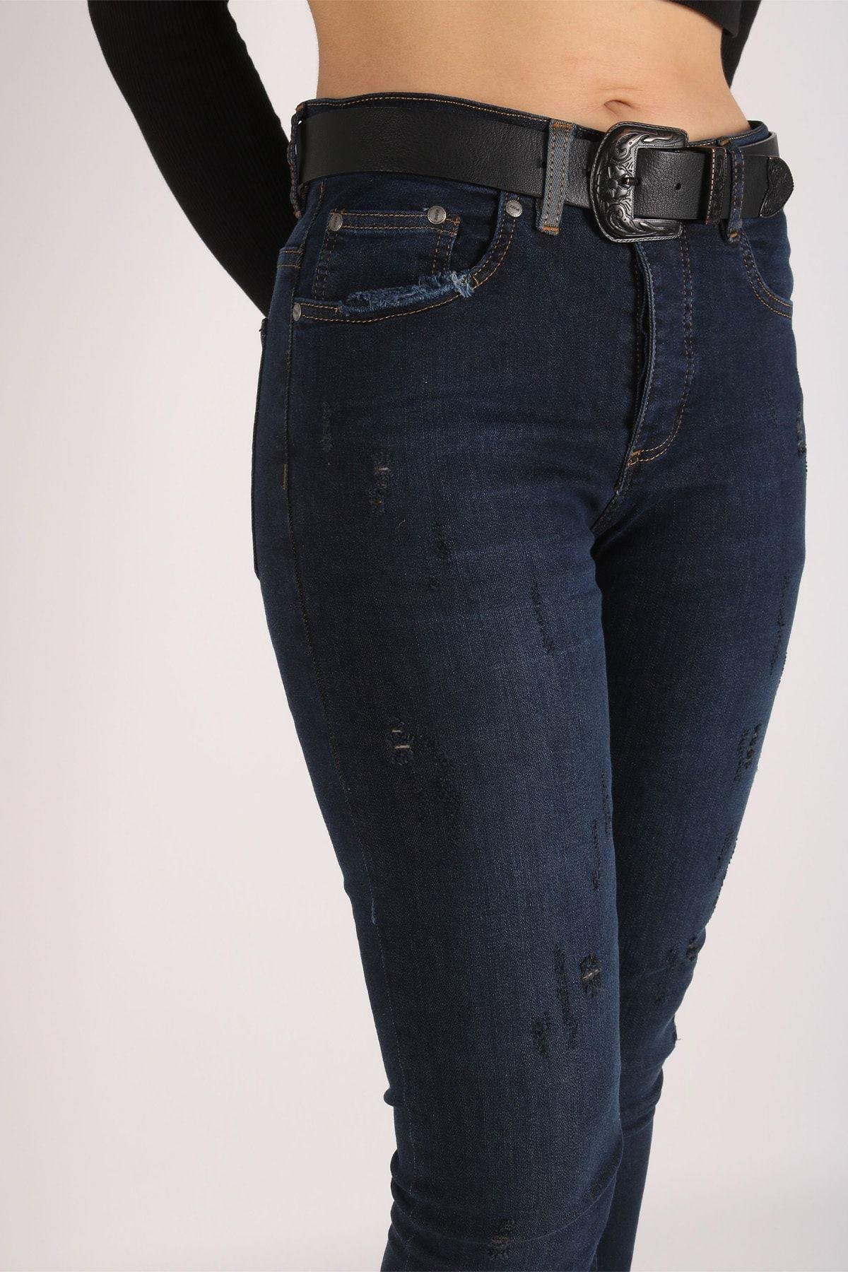 Yüksek Bel Jeans Kadın Slim Pantolon Denim Kumaş