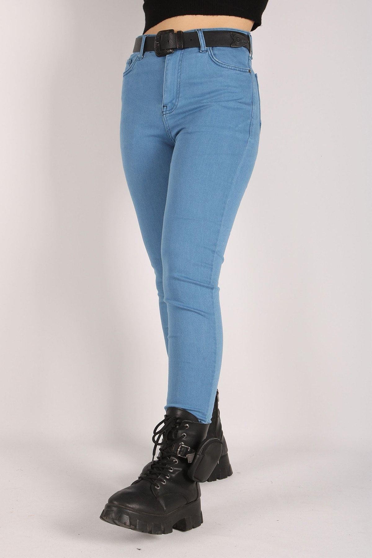 Yüksek Bel Jeans Kadın Slim Pantolon Denim Kumaş