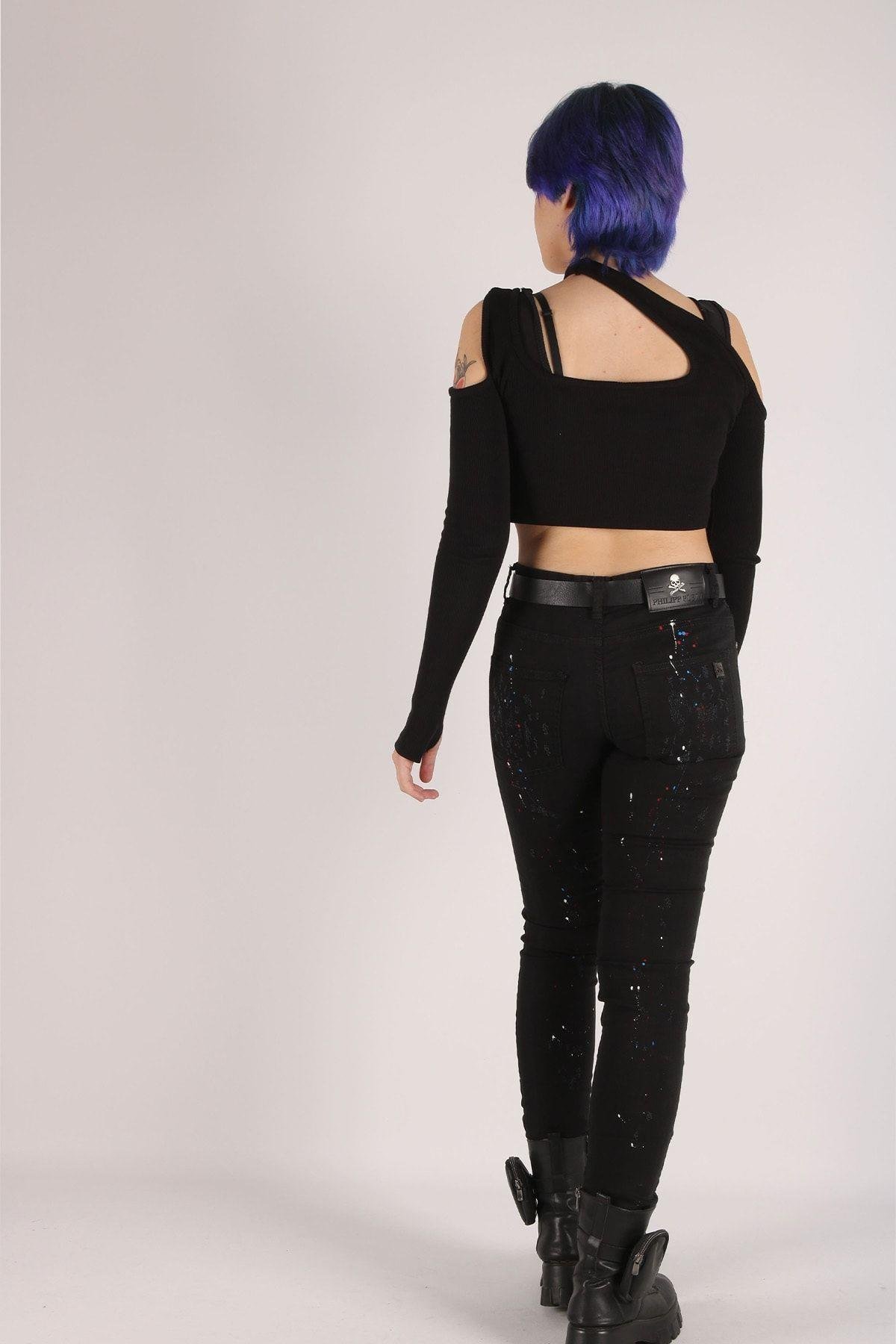 Yüksek Bel Siyah Kot Pantolon Kadın Slim Denim