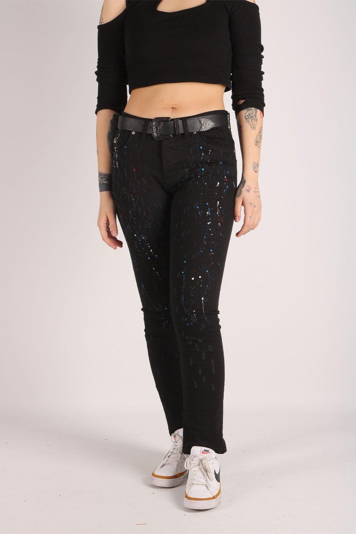 Yüksek Bel Siyah Kot Pantolon Kadın Slim Denim