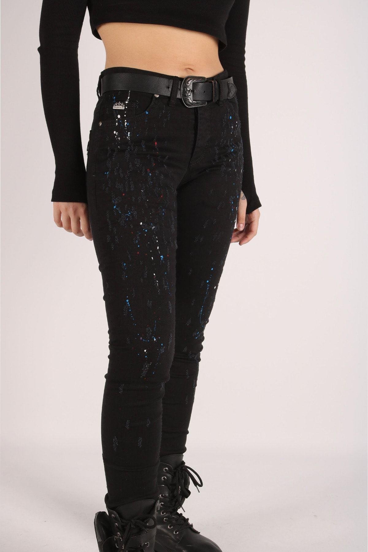Yüksek Bel Siyah Kot Pantolon Kadın Slim Denim