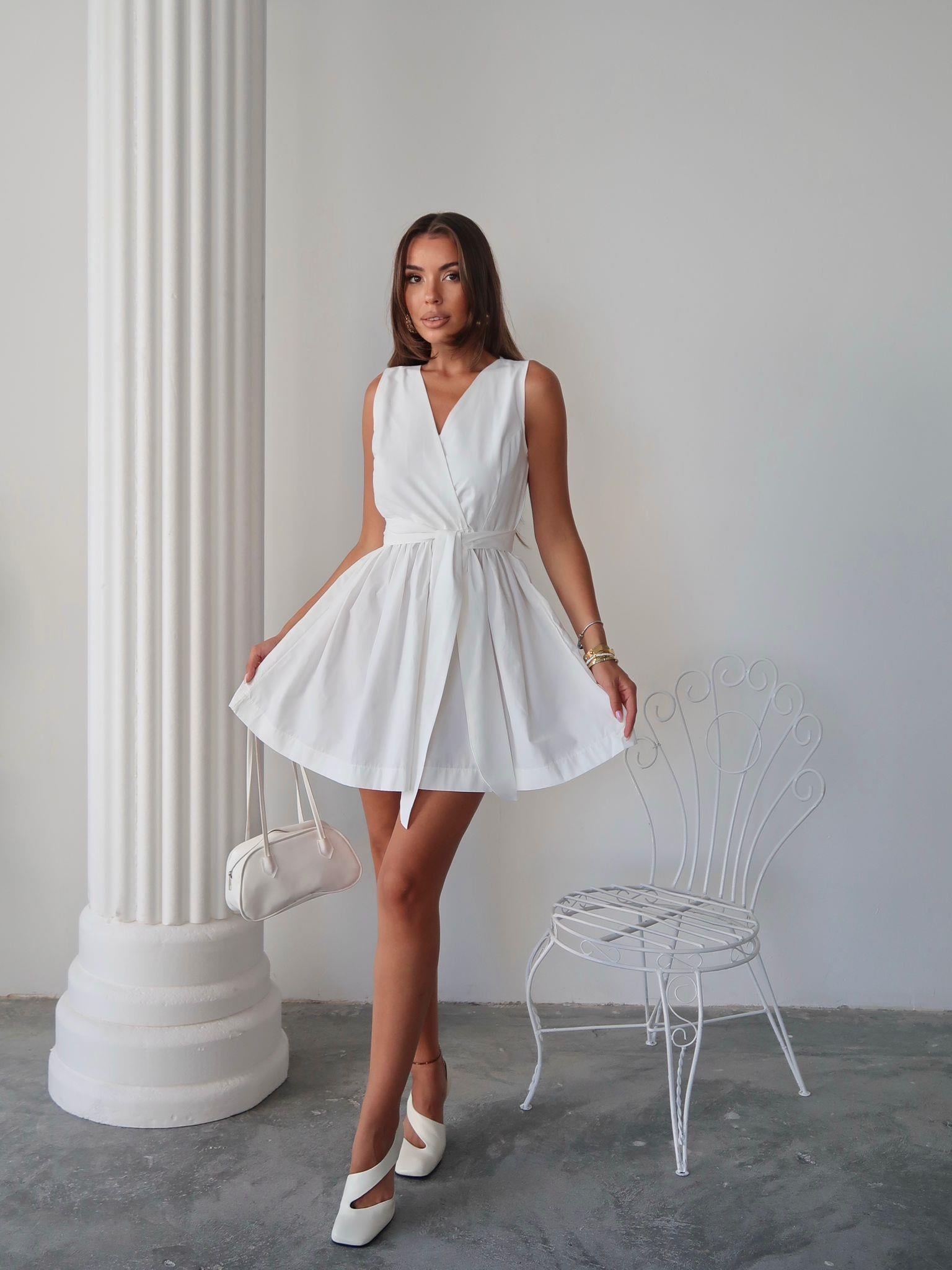 Bağlamalı Poplin Kumaş Mini Elbise - 1034