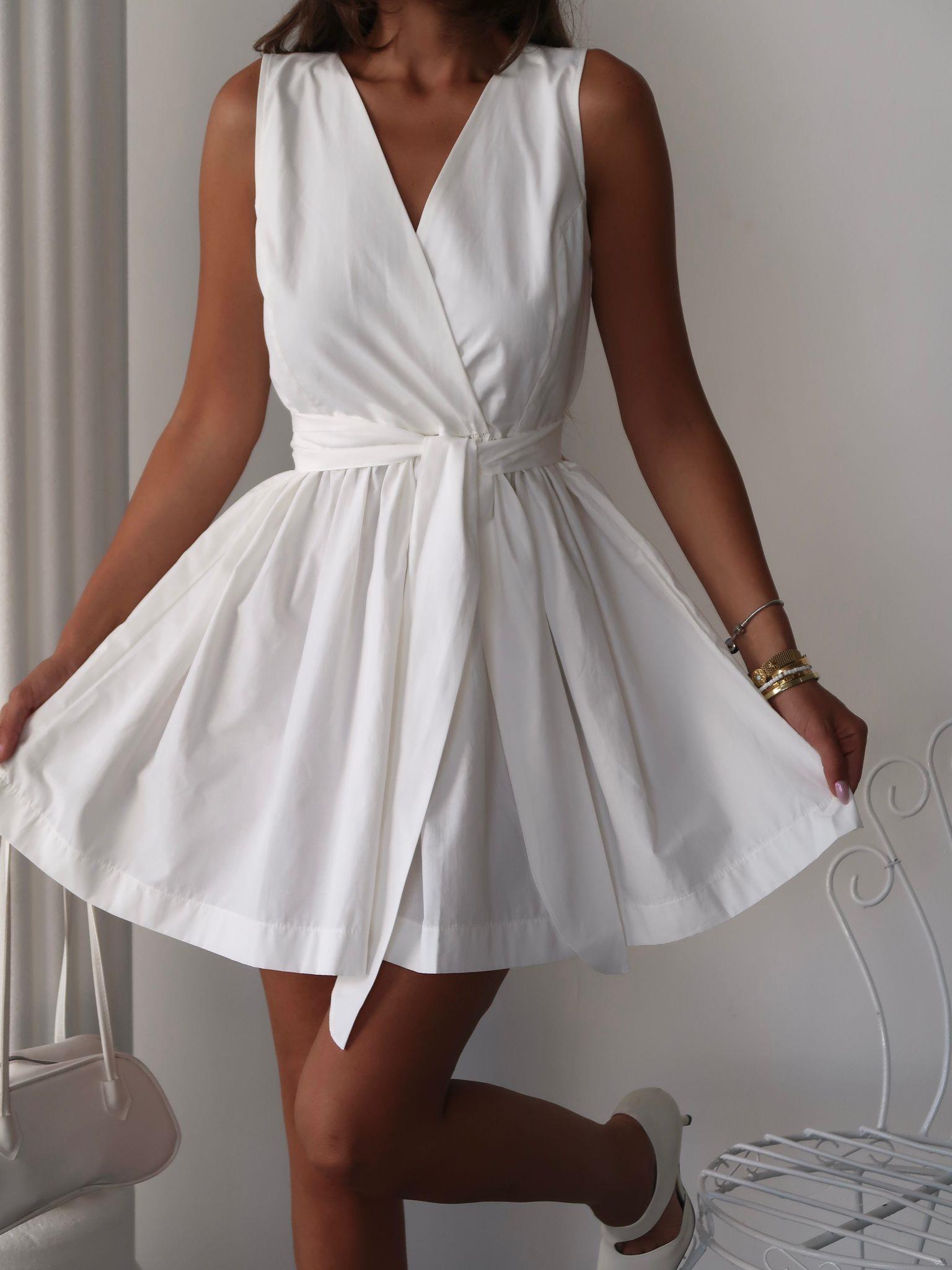 Bağlamalı Poplin Kumaş Mini Elbise - 1034