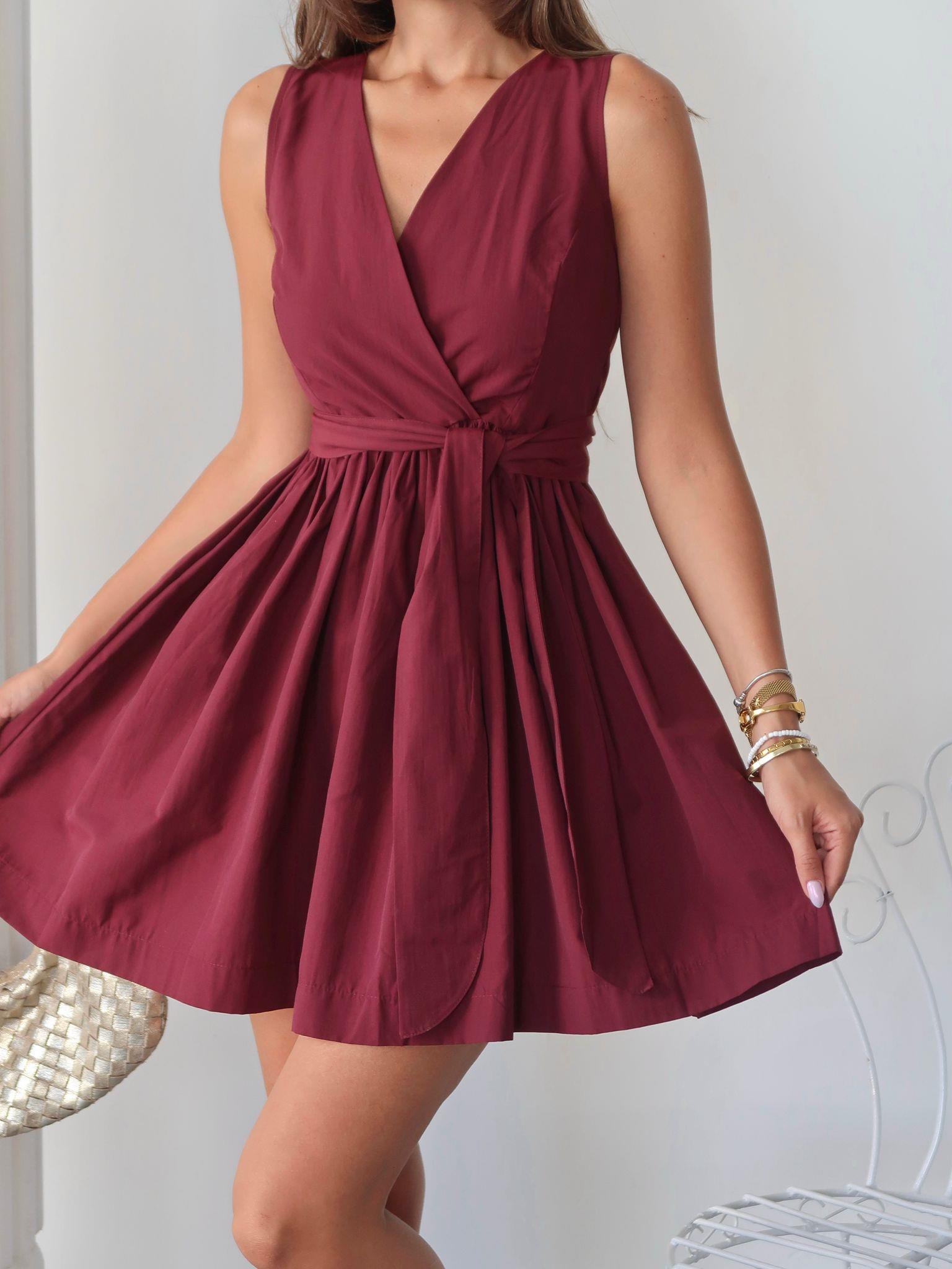 Bağlamalı Poplin Kumaş Mini Elbise - 1034
