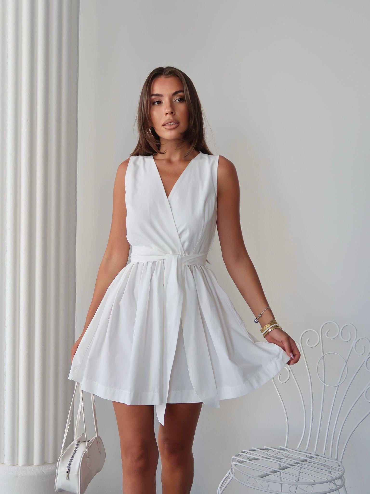 Bağlamalı Poplin Kumaş Mini Elbise - 1034