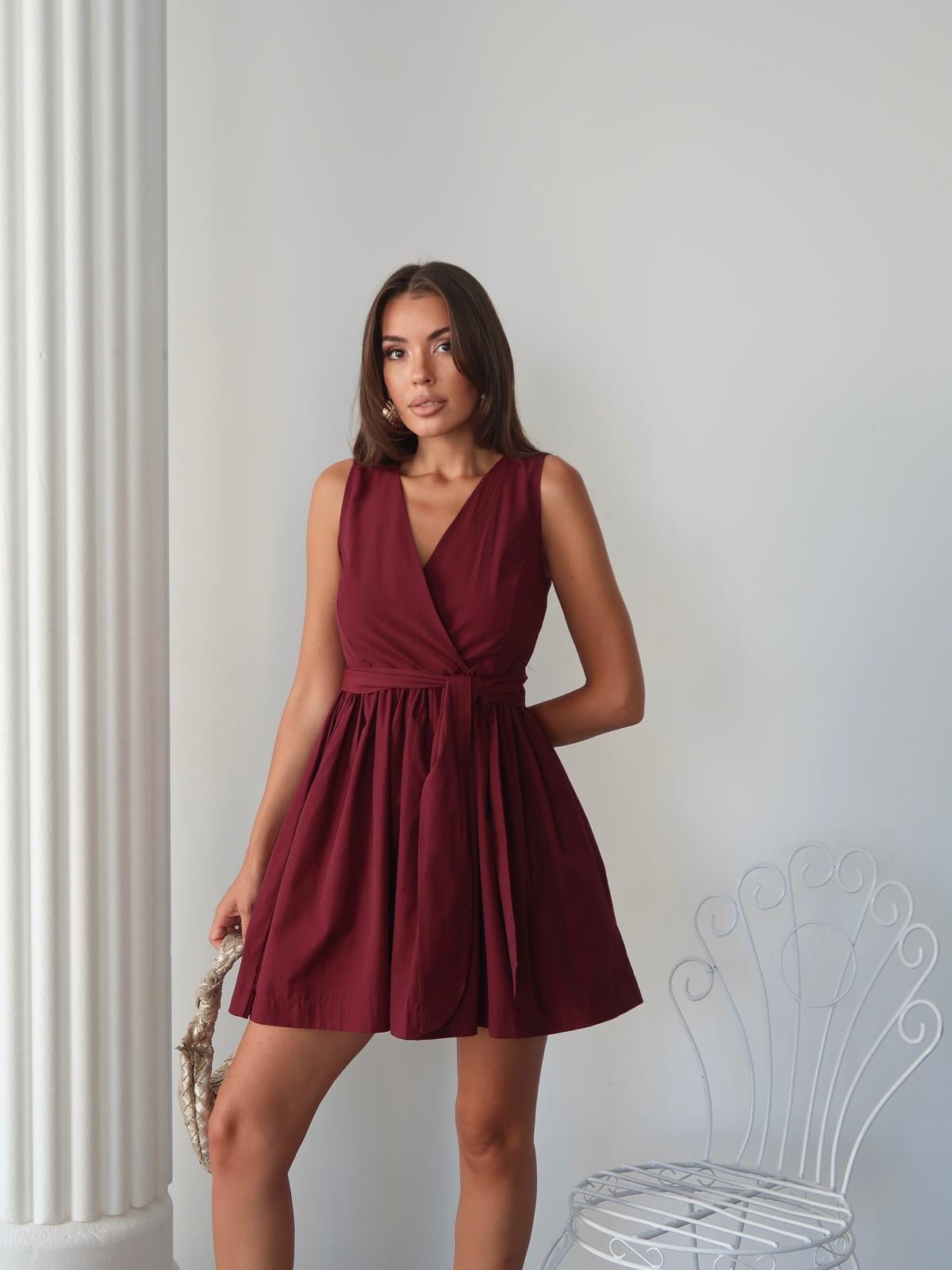 Bağlamalı Poplin Kumaş Mini Elbise - 1034
