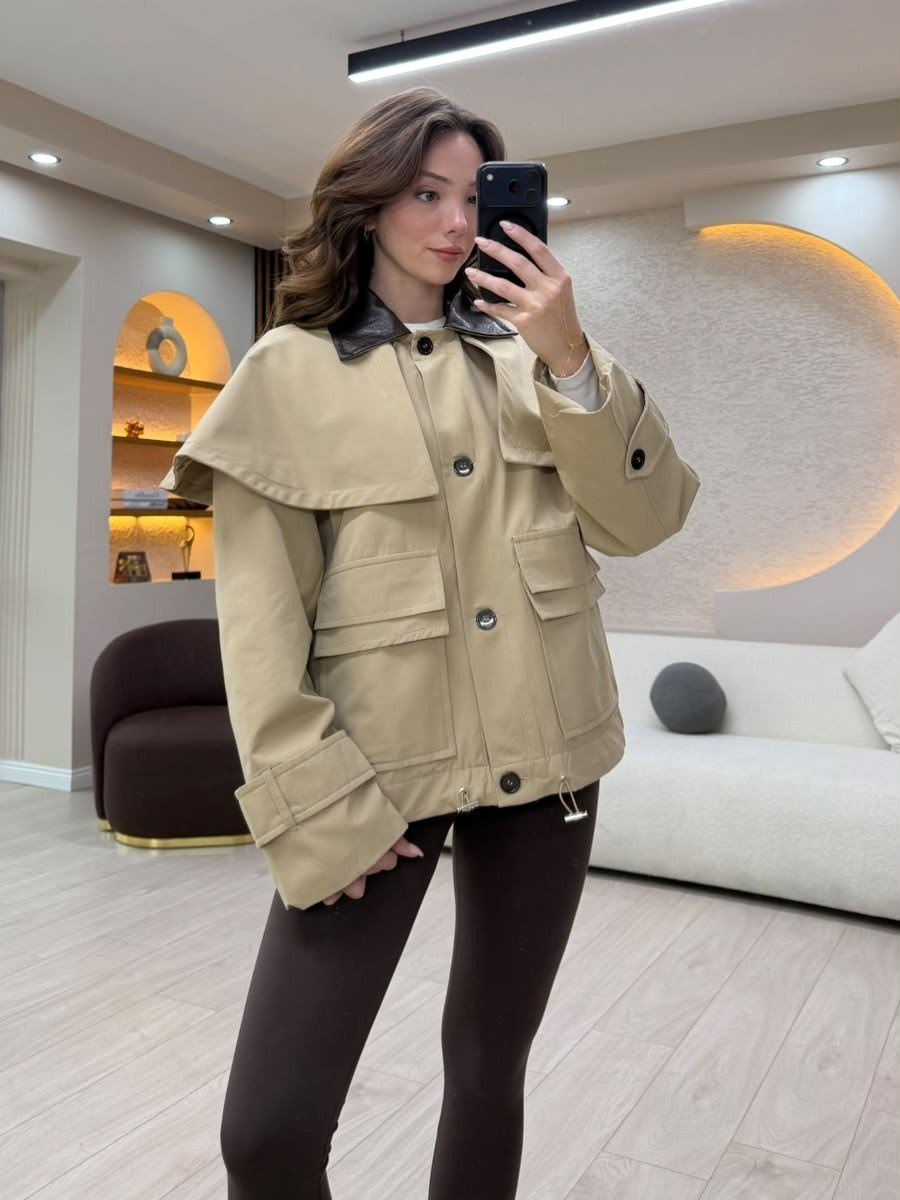 Çıkarılabilir Yaka Detaylı Çok Cepli Oversize Ceket NVM-5719