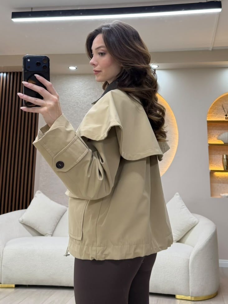 Çıkarılabilir Yaka Detaylı Çok Cepli Oversize Ceket NVM-5719