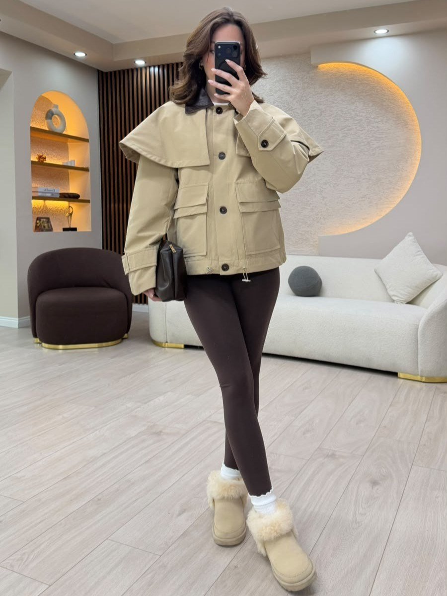 Çıkarılabilir Yaka Detaylı Çok Cepli Oversize Ceket NVM-5719