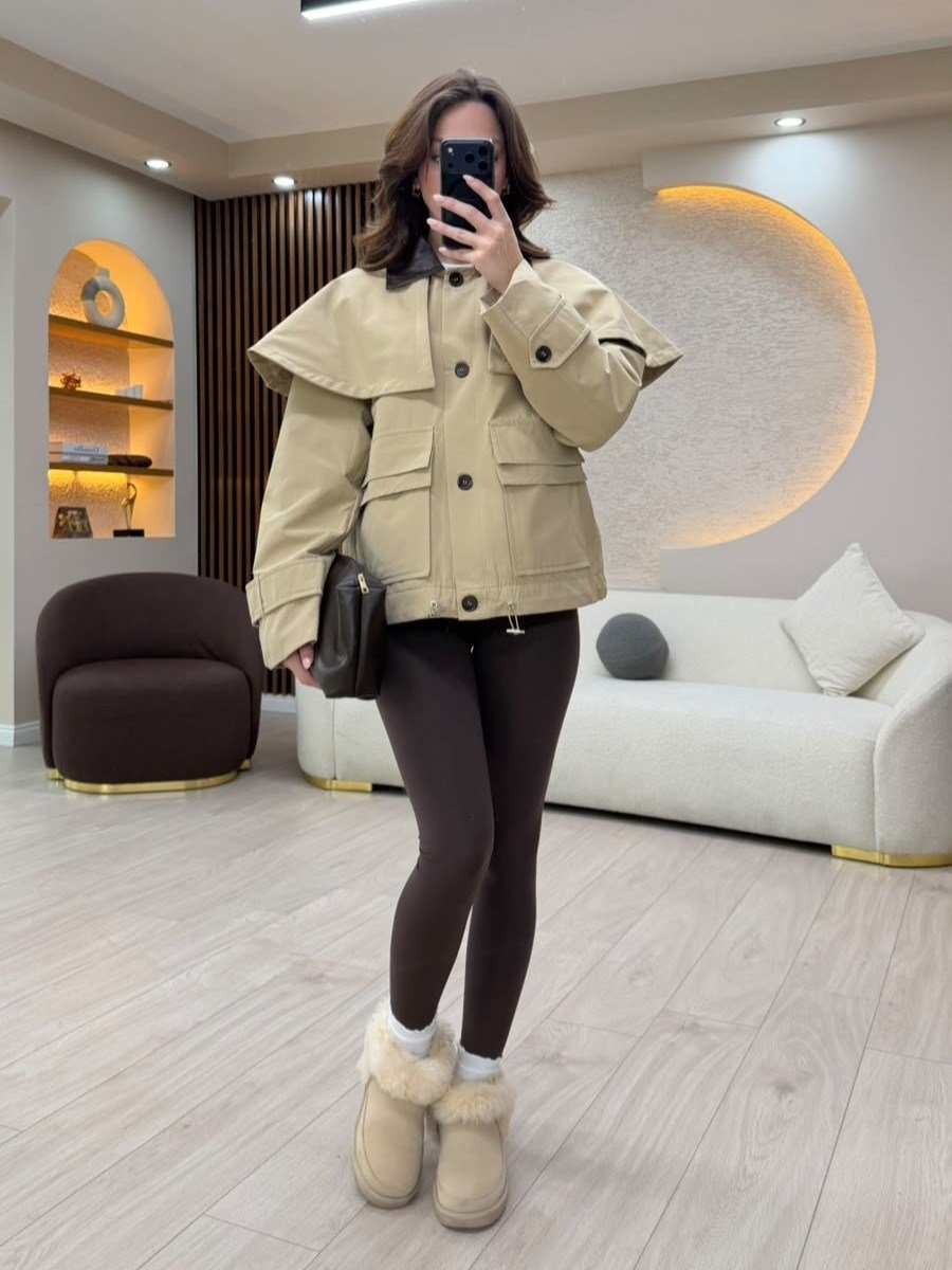 Çıkarılabilir Yaka Detaylı Çok Cepli Oversize Ceket NVM-5719