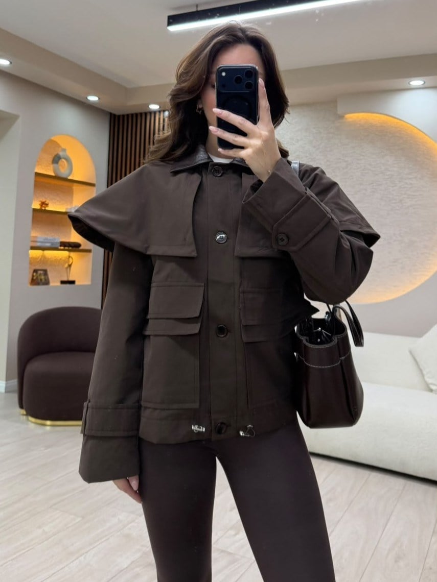 Çıkarılabilir Yaka Detaylı Çok Cepli Oversize Ceket NVM-5719