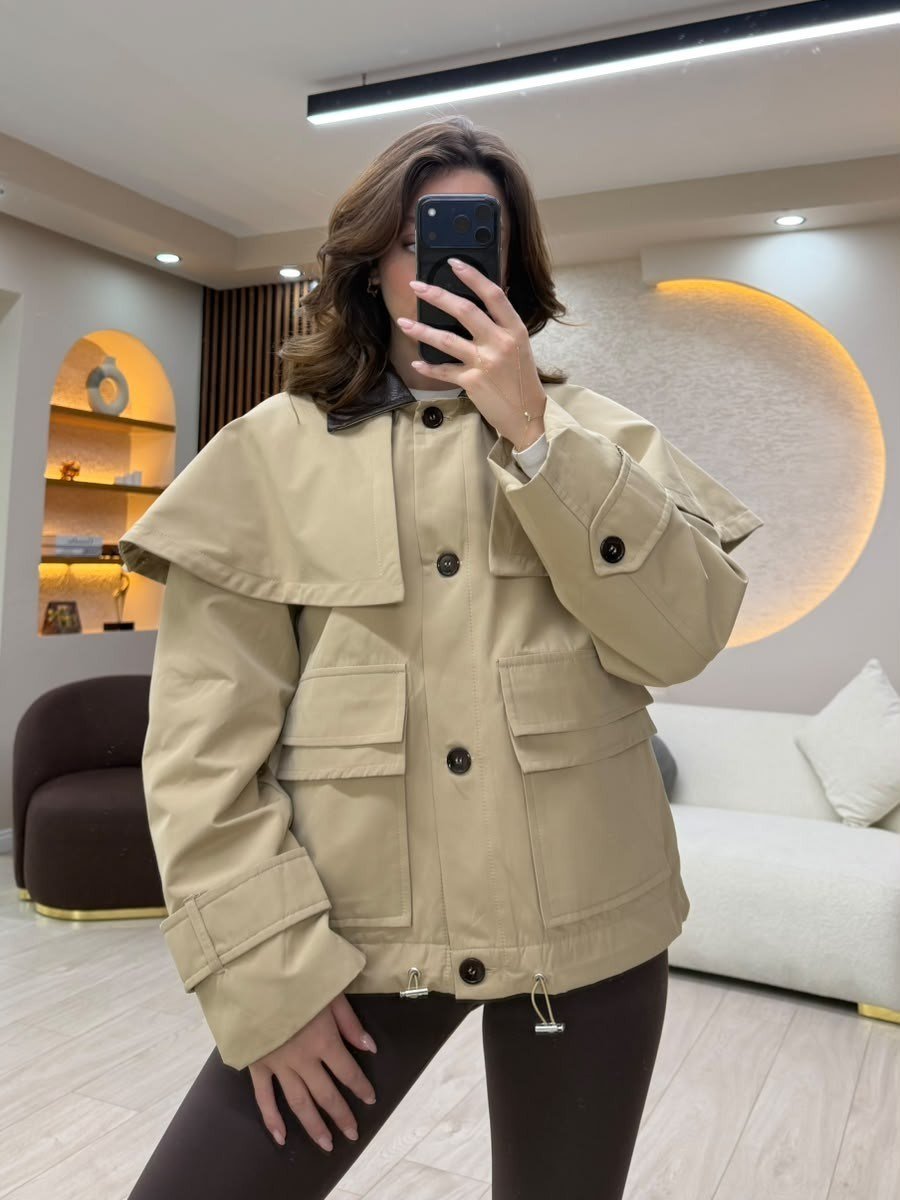 Çıkarılabilir Yaka Detaylı Çok Cepli Oversize Ceket NVM-5719