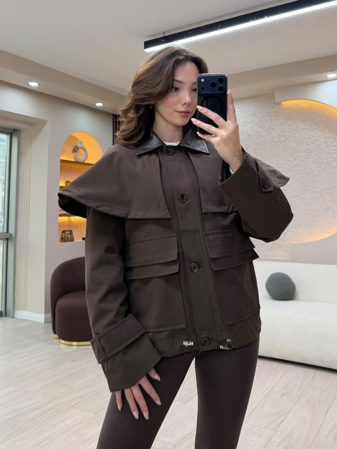 Çıkarılabilir Yaka Detaylı Çok Cepli Oversize Ceket NVM-5719
