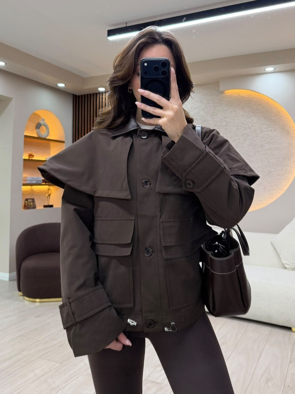 Çıkarılabilir Yaka Detaylı Çok Cepli Oversize Ceket NVM-5719