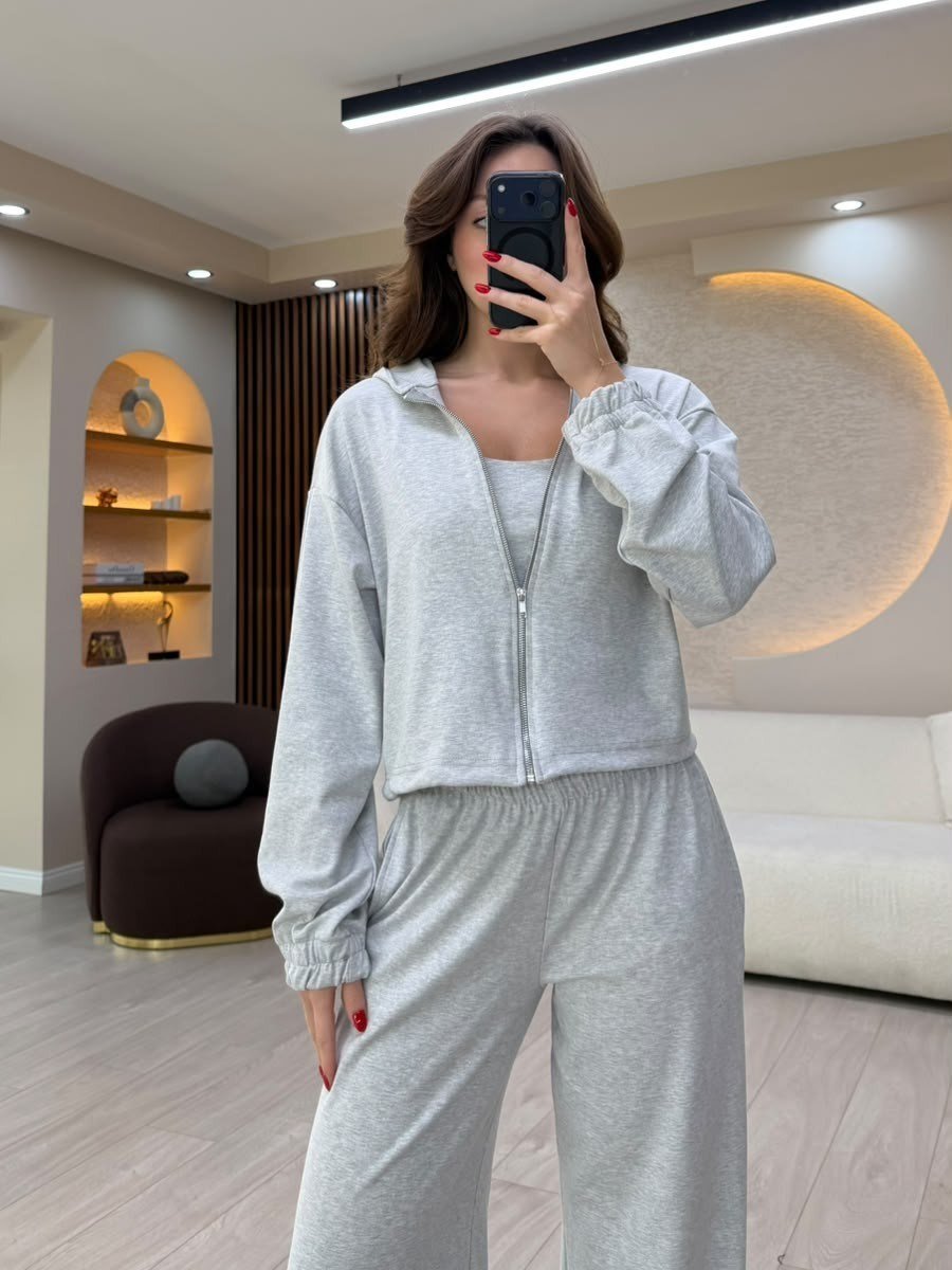 Crop Sweatshirt & Geniş Paça Eşofman Takımı NVM-3038
