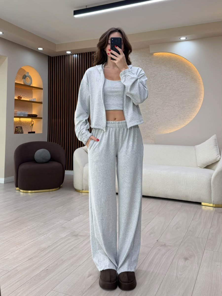 Crop Sweatshirt & Geniş Paça Eşofman Takımı NVM-3038