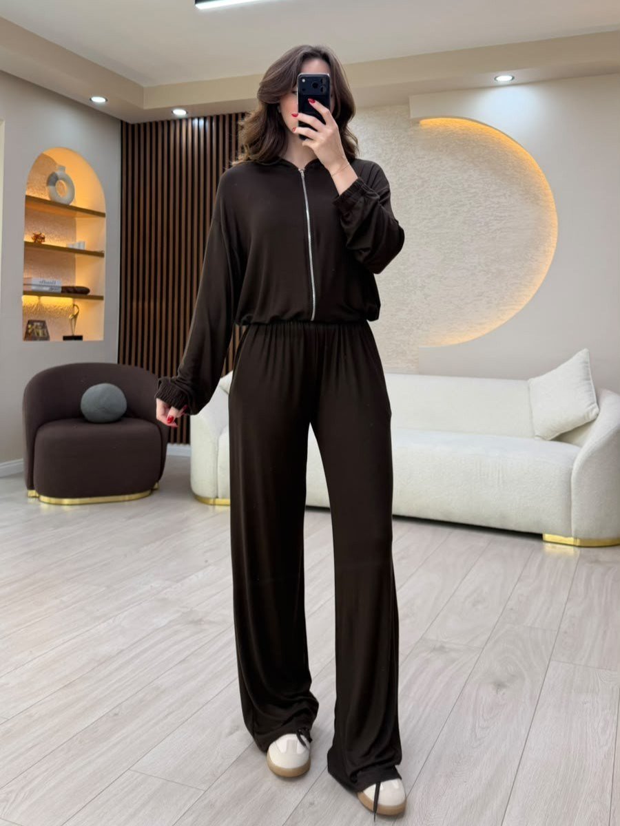 Crop Sweatshirt & Geniş Paça Eşofman Takımı NVM-3038