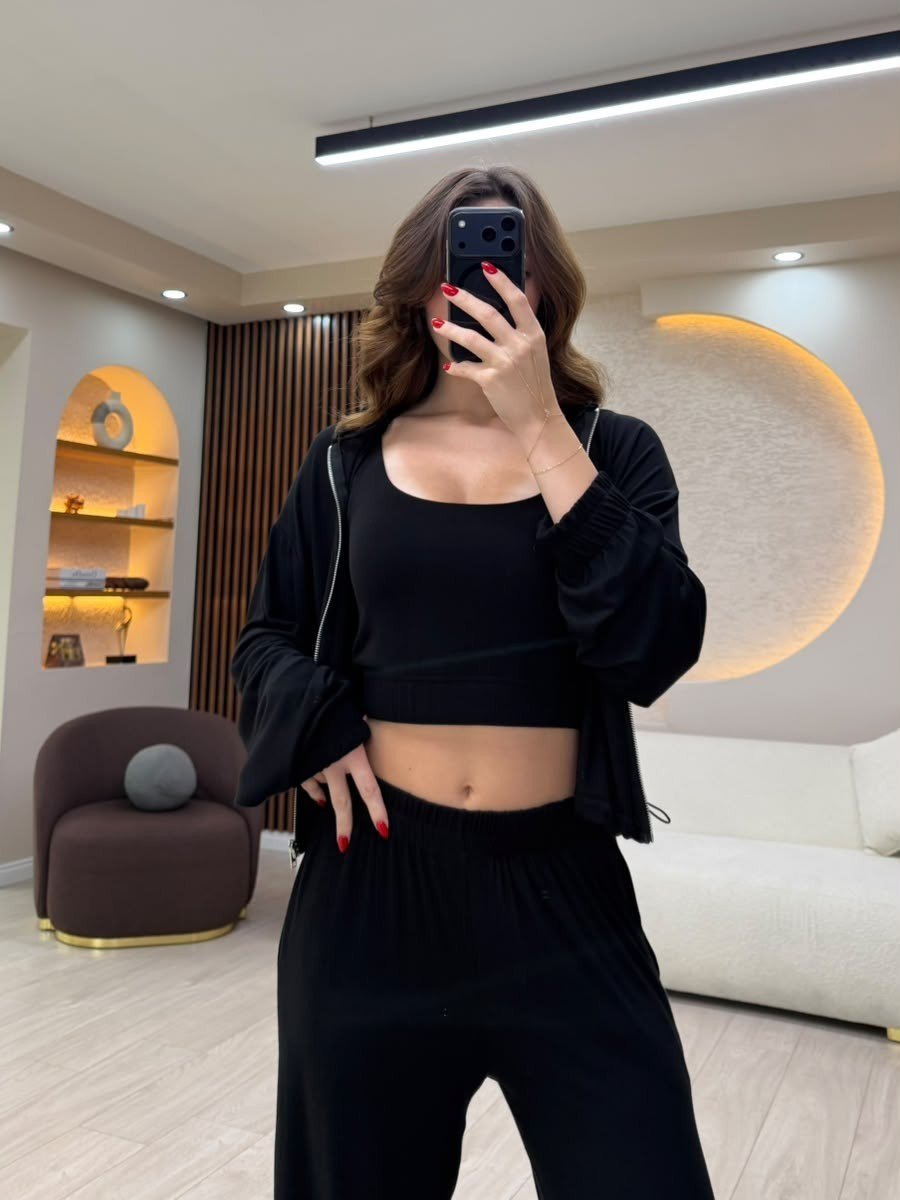 Crop Sweatshirt & Geniş Paça Eşofman Takımı NVM-3038
