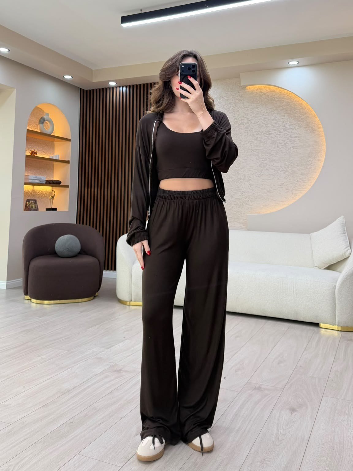 Crop Sweatshirt & Geniş Paça Eşofman Takımı NVM-3038