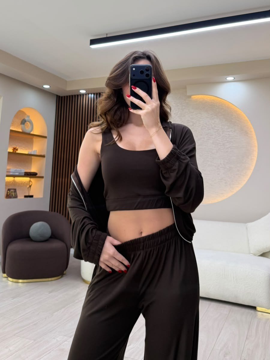 Crop Sweatshirt & Geniş Paça Eşofman Takımı NVM-3038