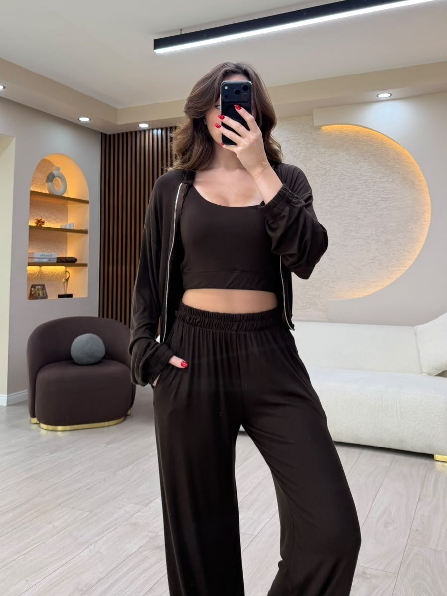 Crop Sweatshirt & Geniş Paça Eşofman Takımı NVM-3038