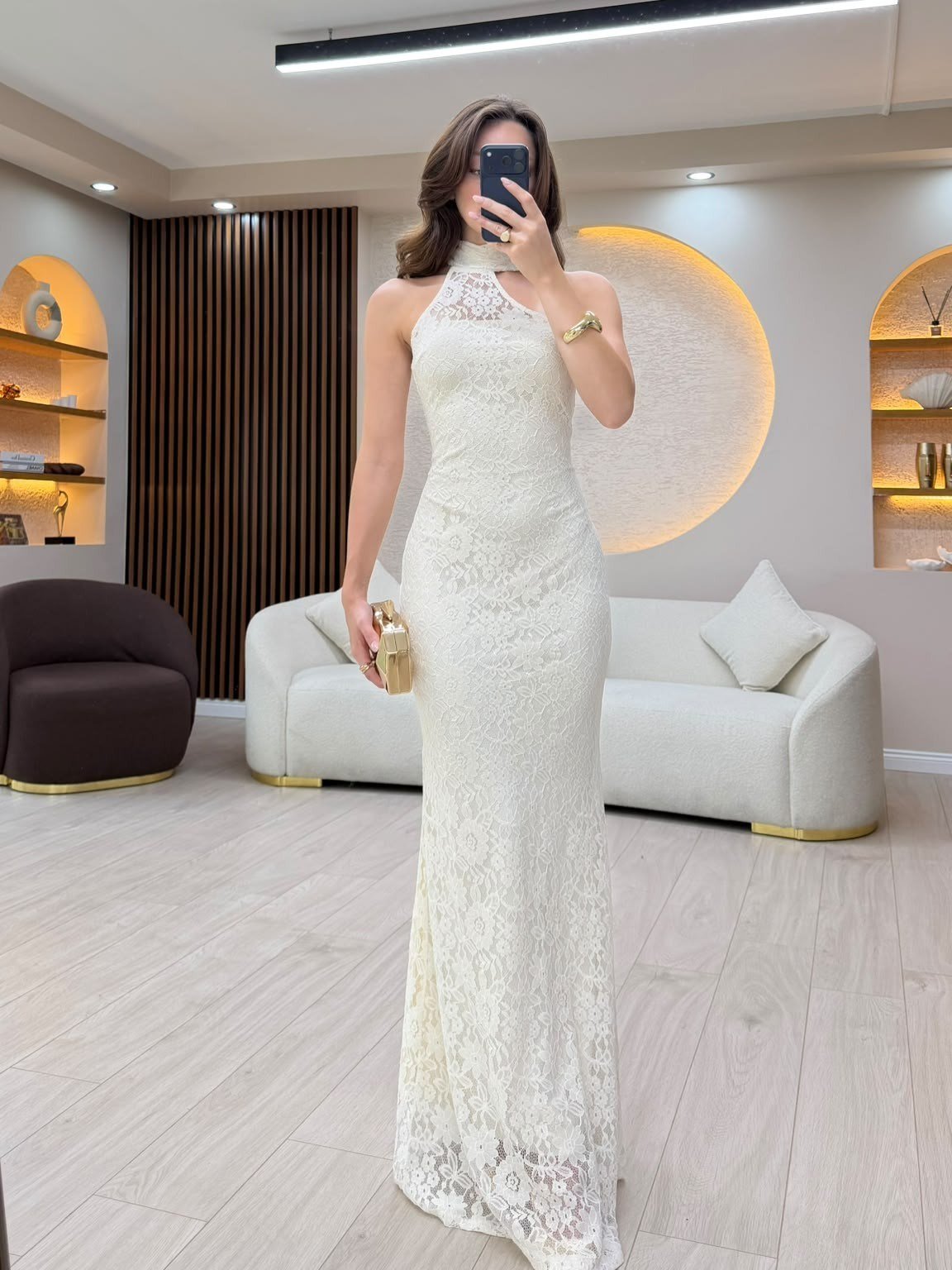 Dantel Halter Yaka Balık Elbise NVM-20666
