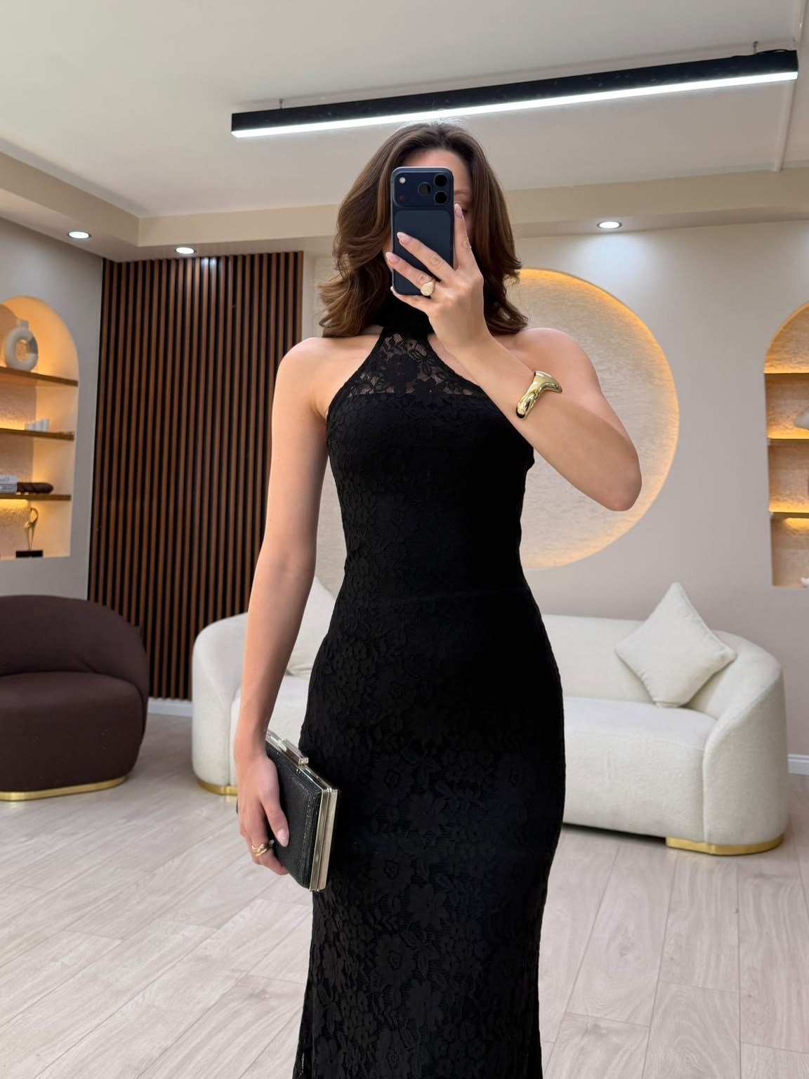Dantel Halter Yaka Balık Elbise NVM-20666