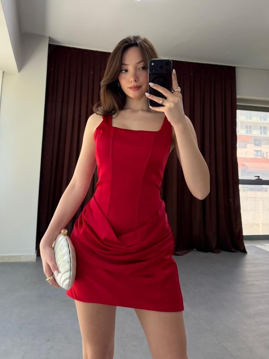 Drapeli Bel Detay Mezuniyet Mini Elbise (Zara Muadil) NVM-20342