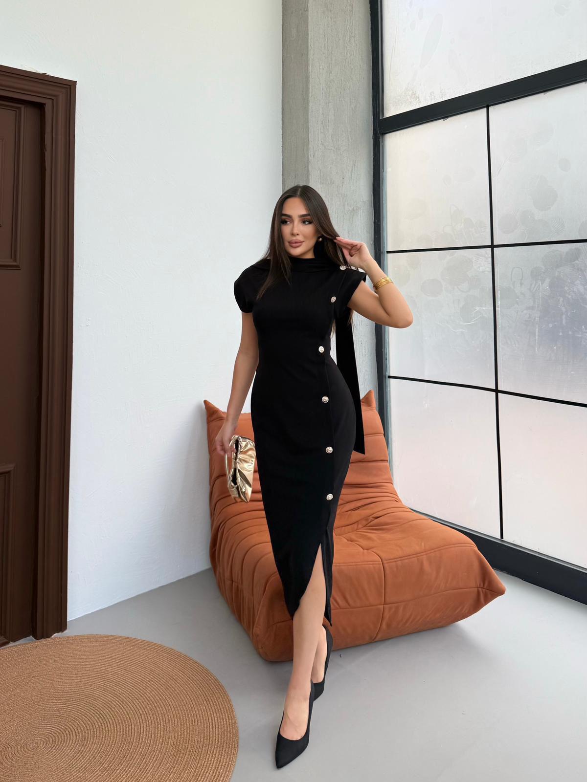 Düğme Detay Midi Boy Elbise - 3012