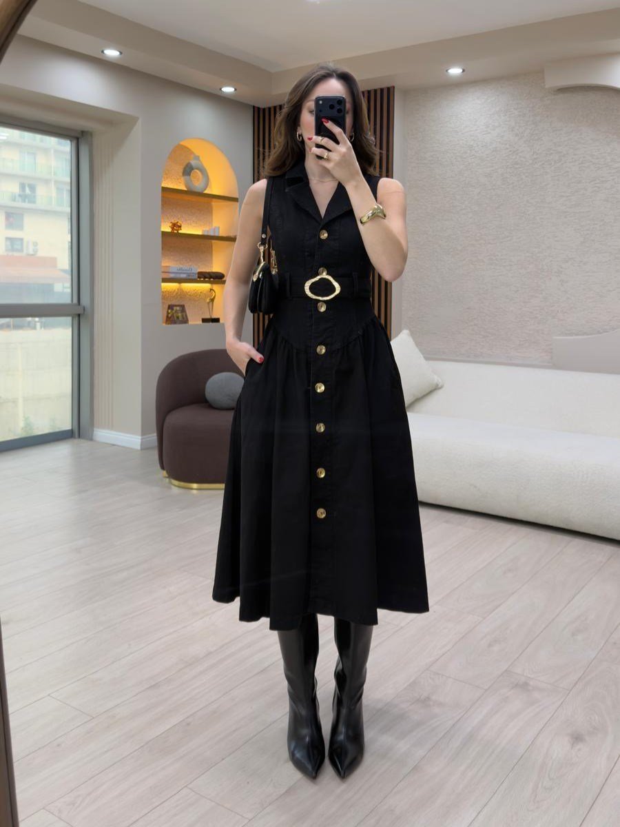 Elegance Midi Denim Elbise NVM-30007