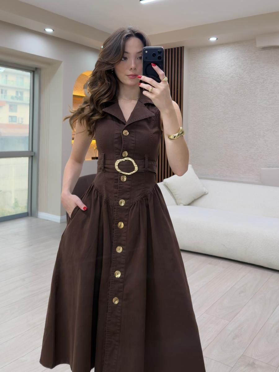 Elegance Midi Denim Elbise NVM-30007