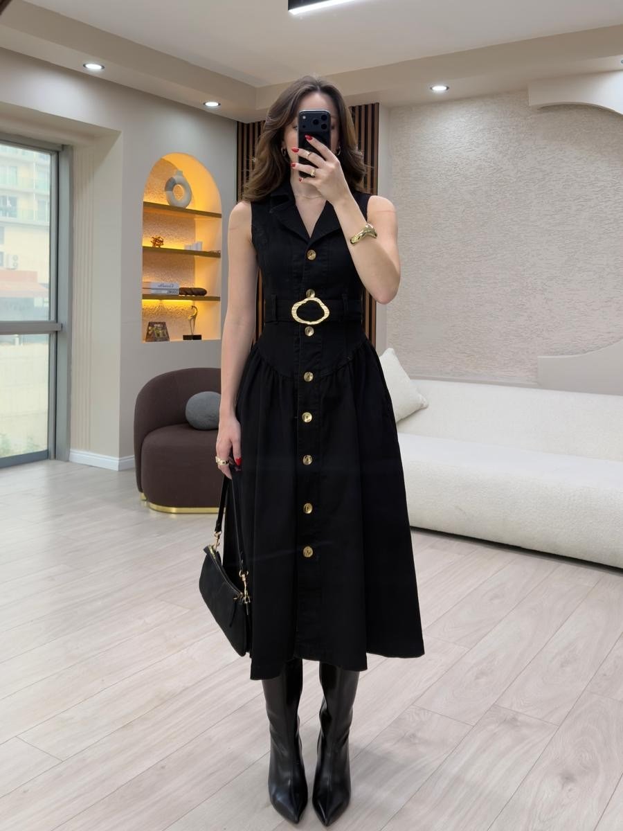 Elegance Midi Denim Elbise NVM-30007