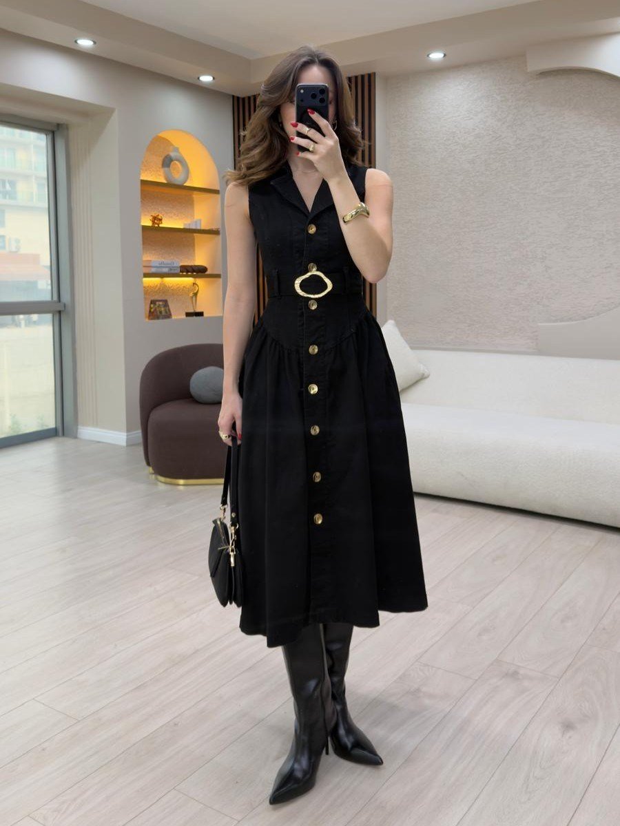 Elegance Midi Denim Elbise NVM-30007