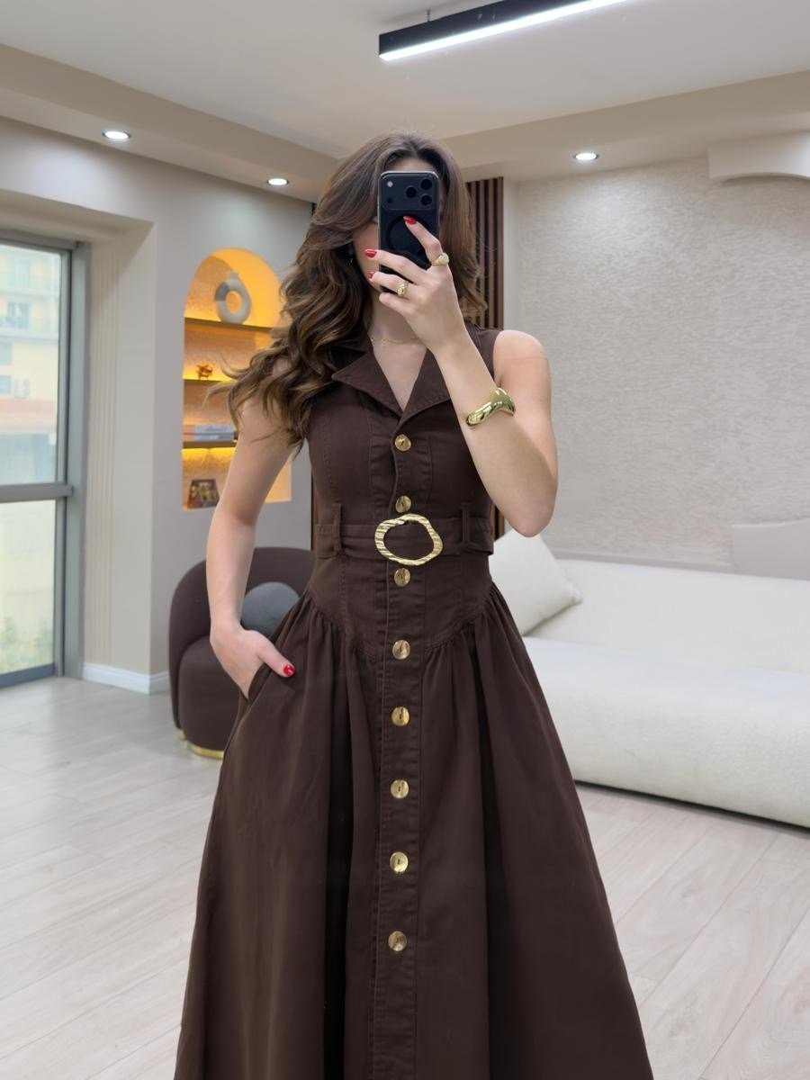 Elegance Midi Denim Elbise NVM-30007