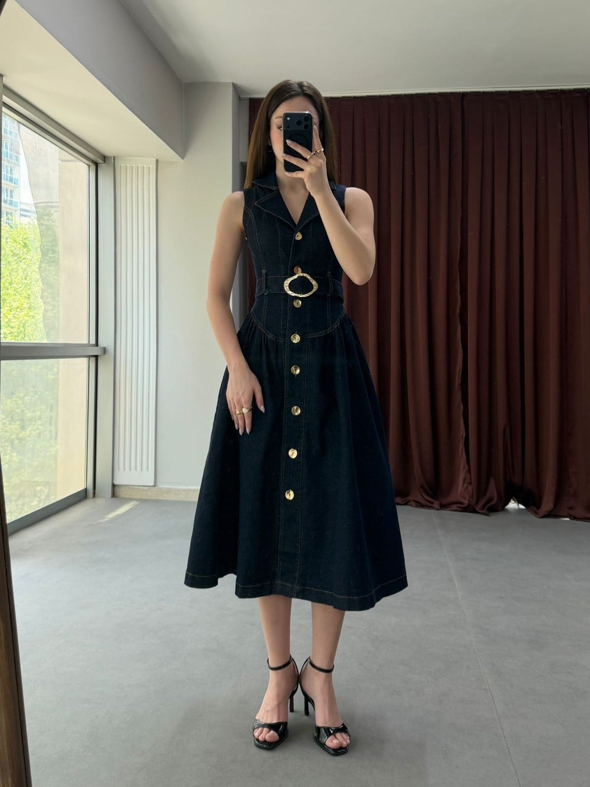 Elegance Midi Denim Elbise NVM-30007