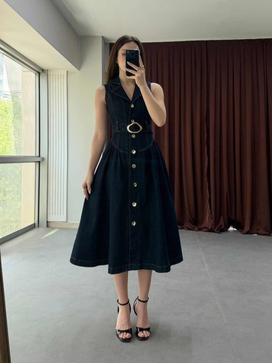 Elegance Midi Denim Elbise NVM-30007