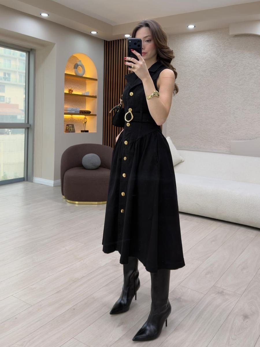 Elegance Midi Denim Elbise NVM-30007