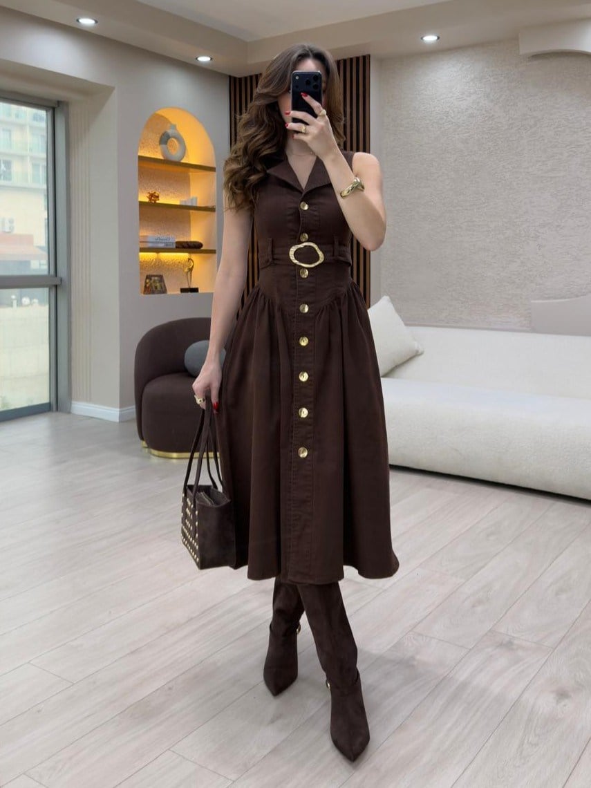 Elegance Midi Denim Elbise NVM-30007