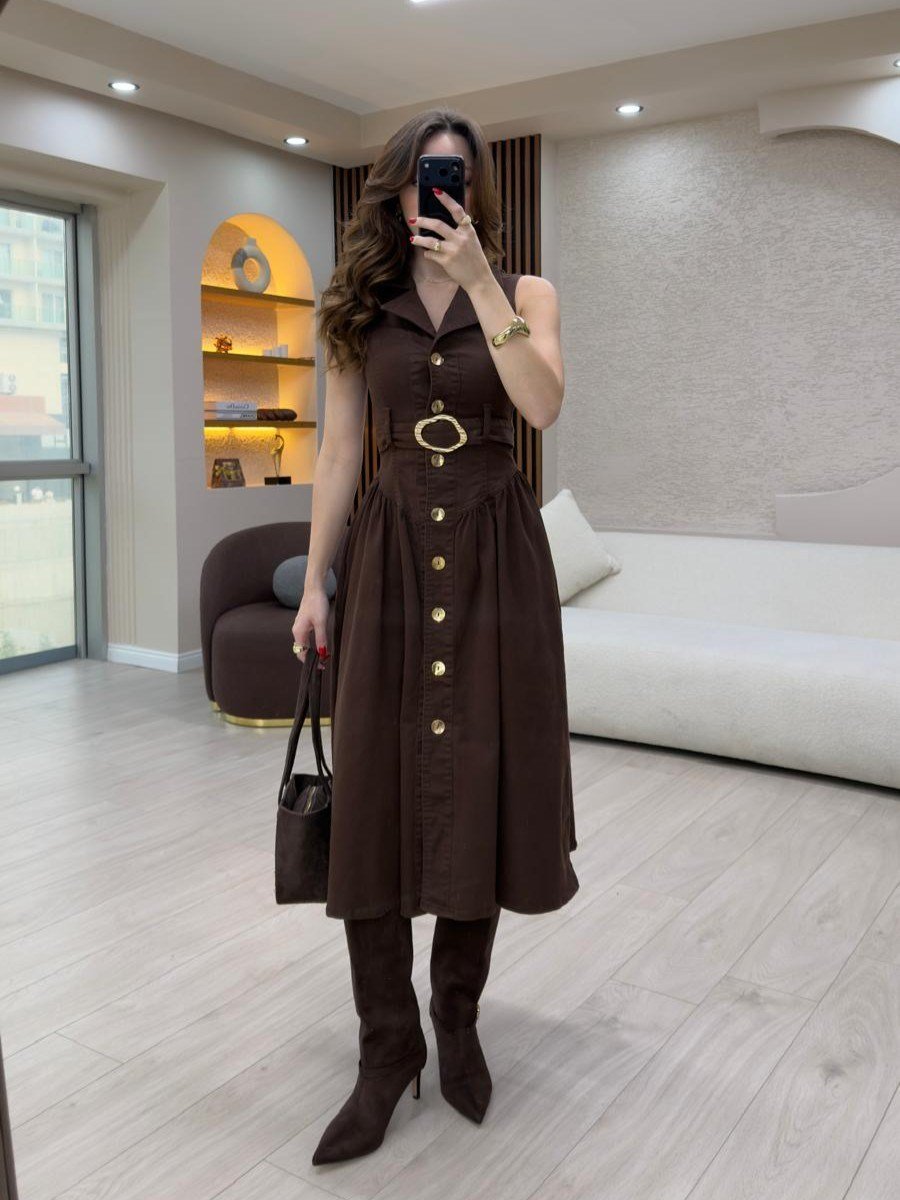 Elegance Midi Denim Elbise NVM-30007