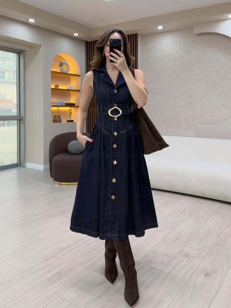 Elegance Midi Denim Elbise NVM-30007