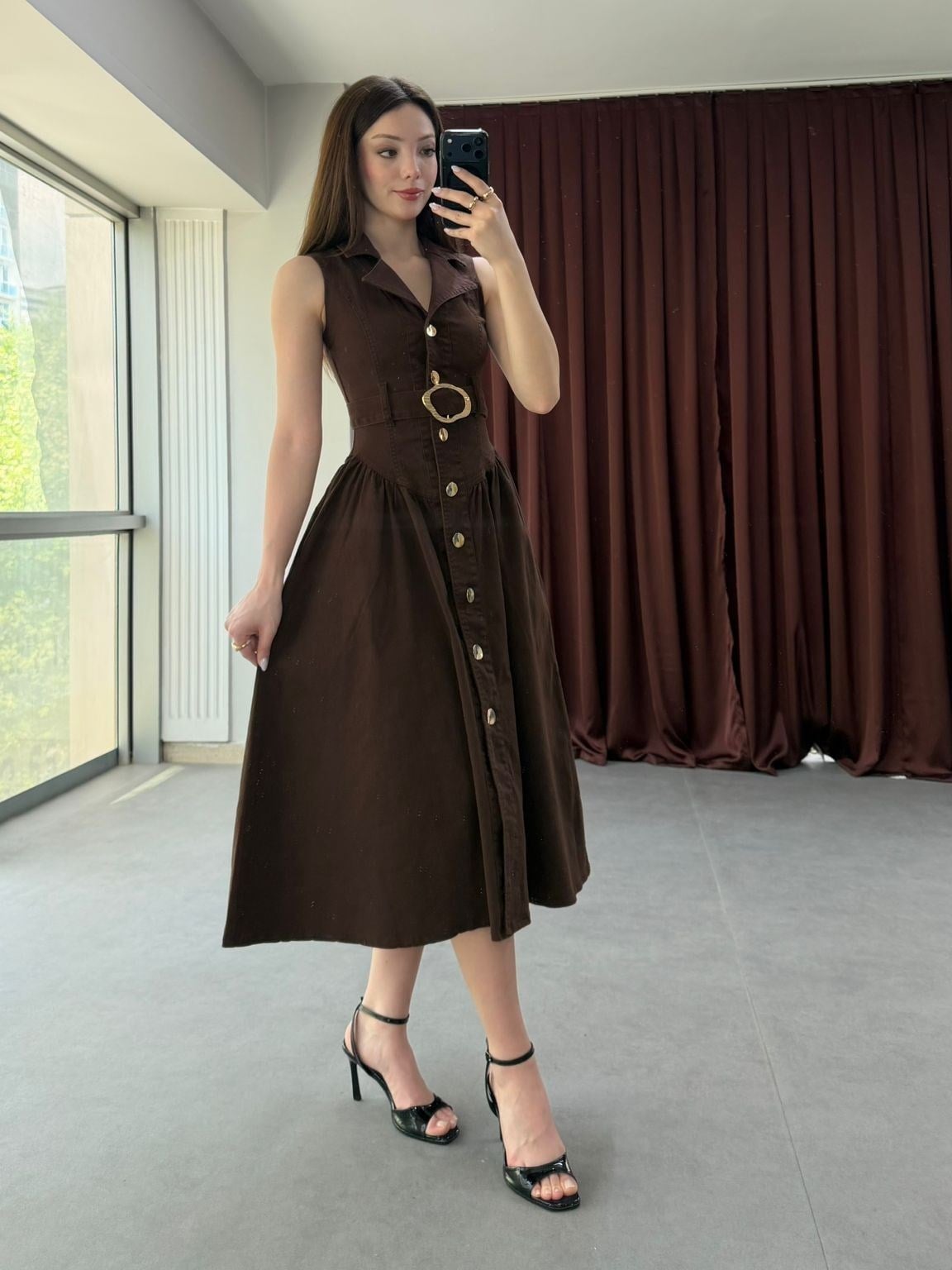 Elegance Midi Denim Elbise NVM-30007